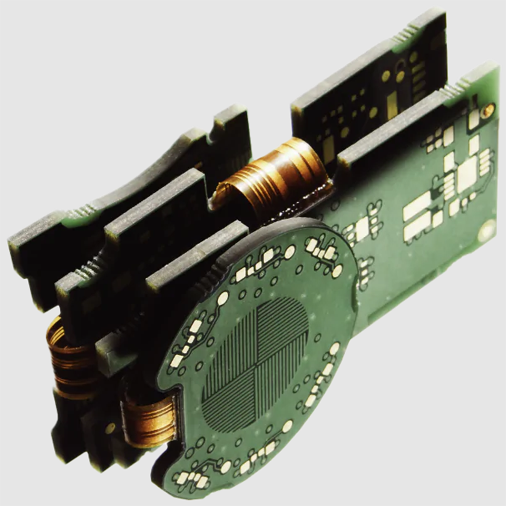 A rigid flex PCB showing its ability to bend and fit into a complex shape 1